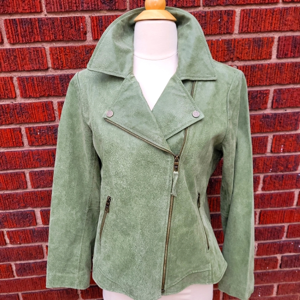 Green leather motorcycle jacket